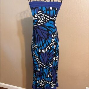 Strapless Blue Patterned Maxi Dress